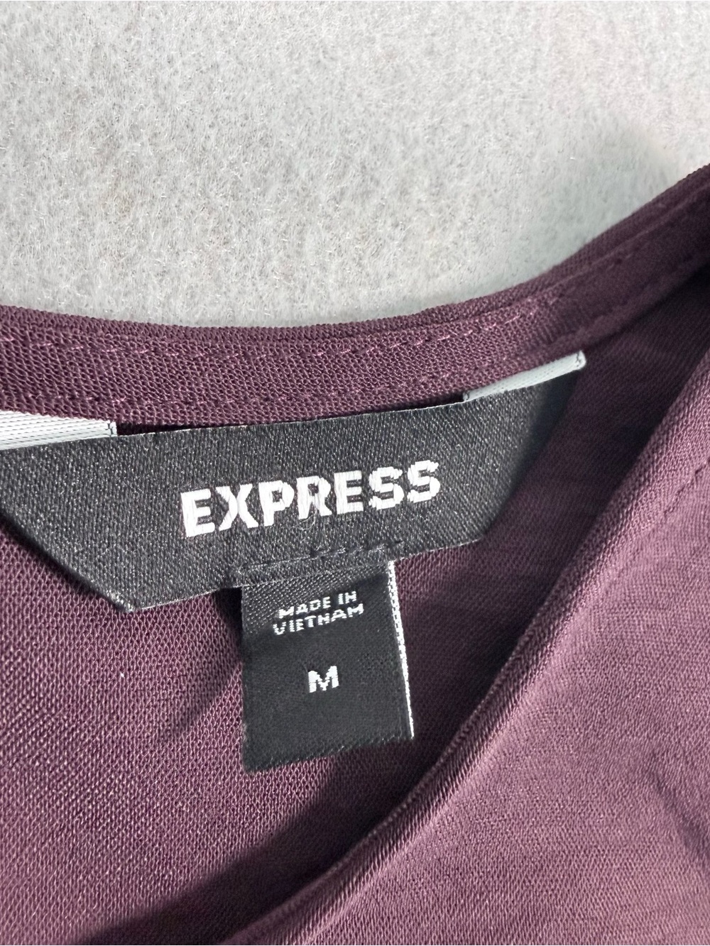 Express Blouse Women's Medium Plum Puff Sleeve Smocked Waist - Picture 2 of 6
